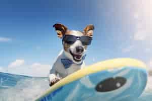 Foto grátis cachorro jack russell surfando em uma ondadia ensolarado conceito de verão gerador de ia