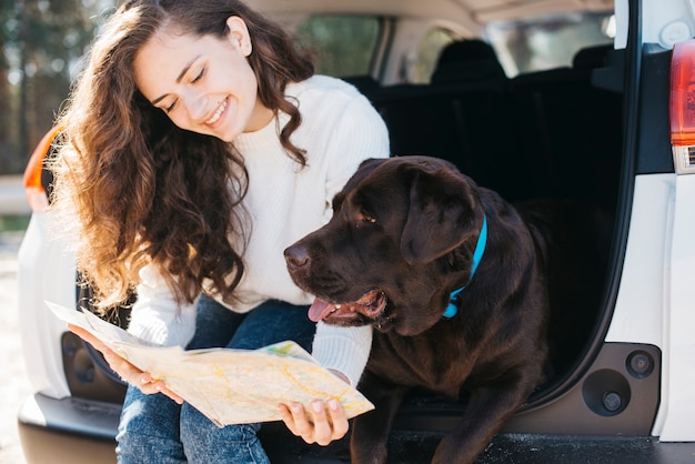 Foto grátis cachorro preto grande no carro