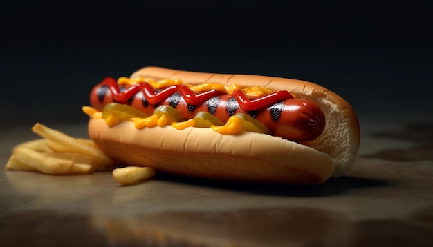 Foto grátis cachorro-quente grelhado no pão com ketchup refeição americana gerada por inteligência artificial