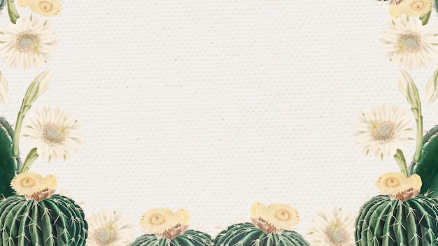 Foto grátis cacto verde vintage com moldura de flor no elemento de design de fundo de textura de papel