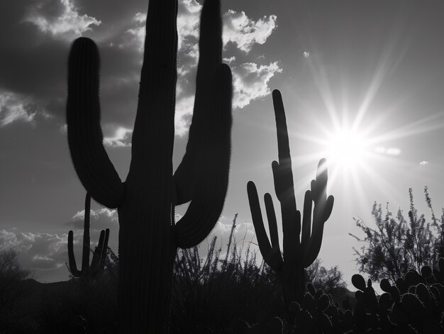 Cactos do deserto pretos e brancos