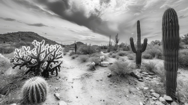 Cactos monocromáticos do deserto