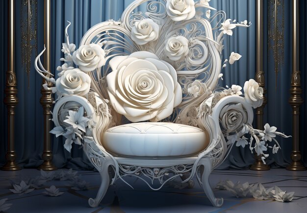 Cadeira 3d com ornamentos florais