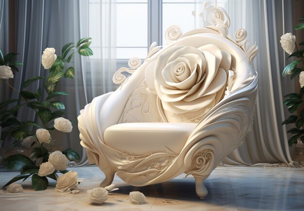 Cadeira 3d com ornamentos florais