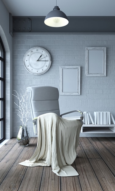 Foto grátis cadeira com cobertor e relógio gigante