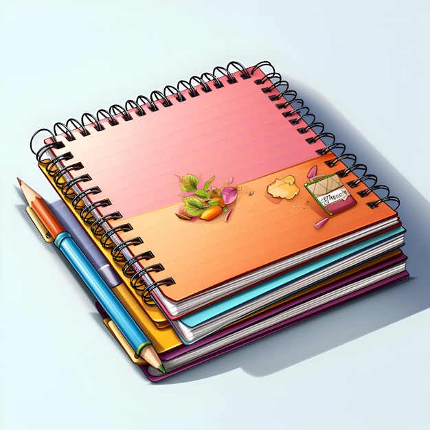 Foto grátis caderno com lápis e corações em fundo branco ilustração 3d