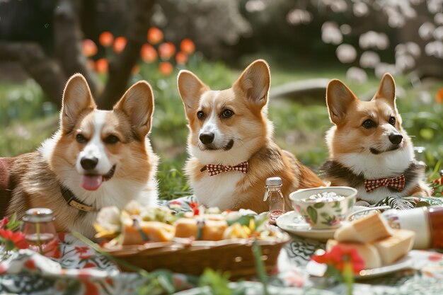 Cães fazendo piquenique ao ar livre