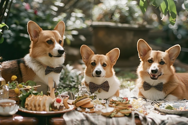 Cães fazendo piquenique ao ar livre