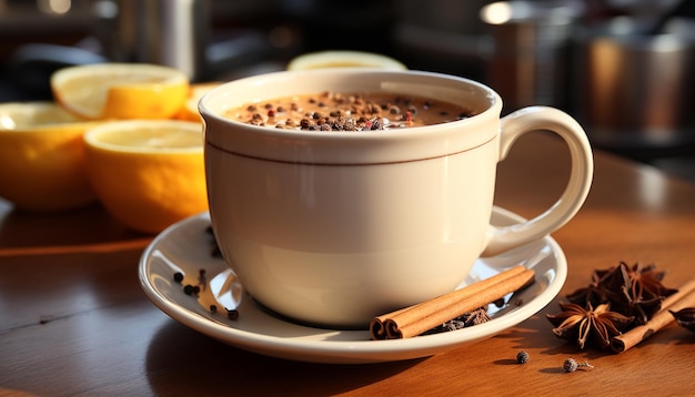 Foto grátis café acabado de fazer na mesa de madeira, um refresco matinal perfeito gerado pela inteligência artificial