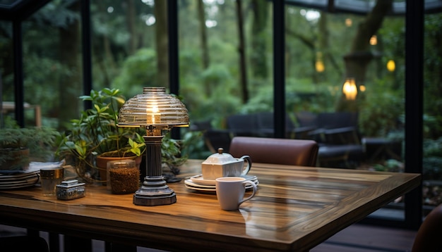 Café moderno com cadeiras confortáveis, decoração elegante e ambiente relaxante gerado por inteligência artificial