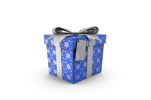 Caixa de presente azul com etiqueta