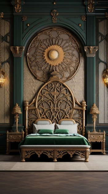 Cama ornamentada em estilo art nouveau