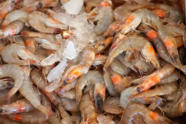 Camarão no balcão do mercado