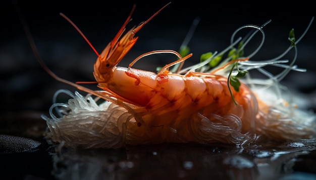 Foto grátis camarão tigre grelhado em um prato de vegetais frescos gerado por ia