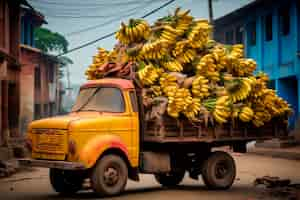 Foto grátis camião carregado de bananas cruas