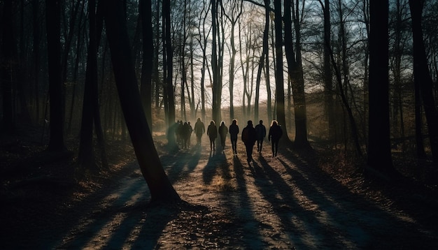 Foto grátis caminhando pela floresta, uma aventura de casal gerada por ia