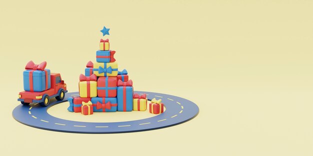 Caminhão entregando presentes de natal na rua
