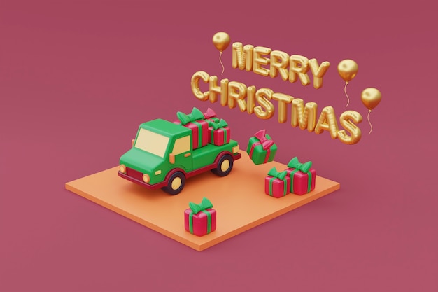 Caminhão verde de alto ângulo entregando presentes de natal