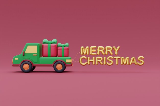 Caminhão verde entregando presentes de natal