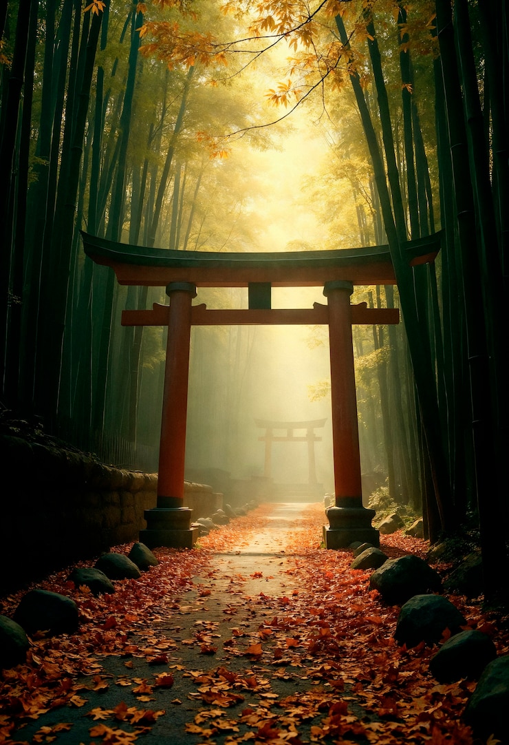 Foto grátis caminho de outono para o portão torii