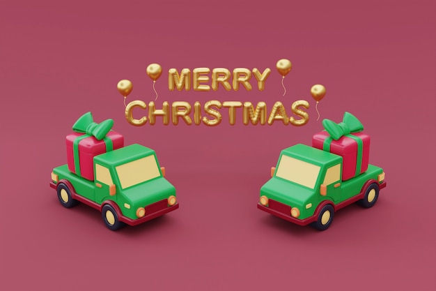 Caminhões verdes entregando presentes de natal