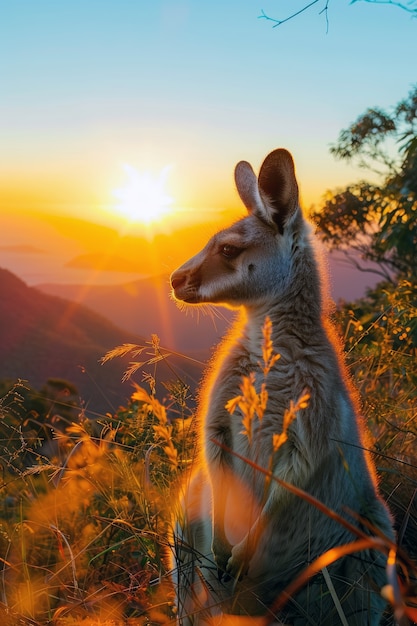 Cangurus ao pôr-do-sol em estilo de sonho
