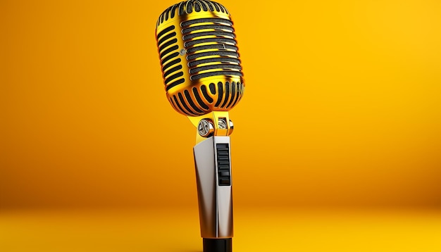 Foto grátis cantor se apresenta no palco com microfone dourado transmitindo criatividade gerada por inteligência artificial