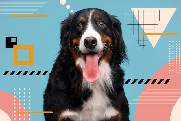 Cão adorável com fundo gráfico colorido abstrato
