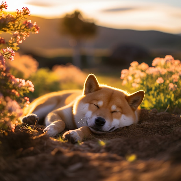 Foto grátis cão bonito a dormir é gerado