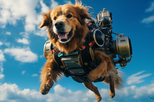 Cão de estilo futurista com fato de robô