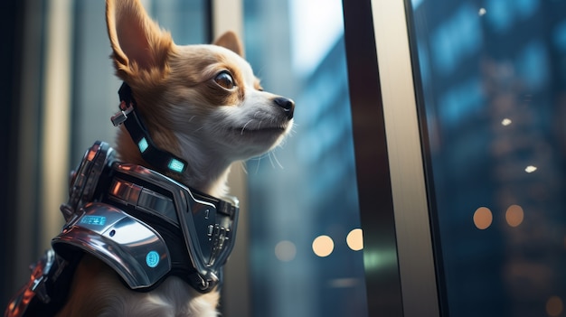 Foto grátis cão de estilo futurista com fato de robô