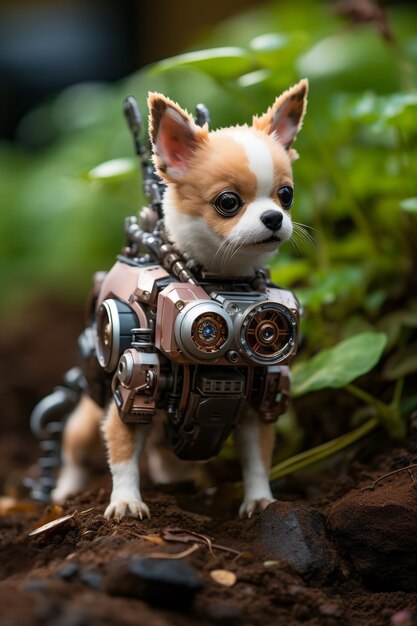 Cão de estilo futurista na natureza