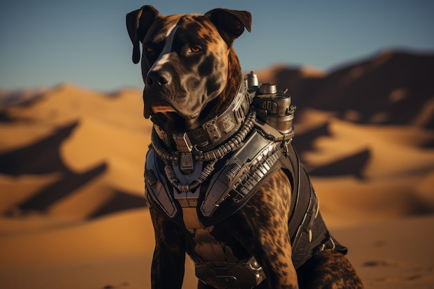 Cão de estilo futurista no deserto
