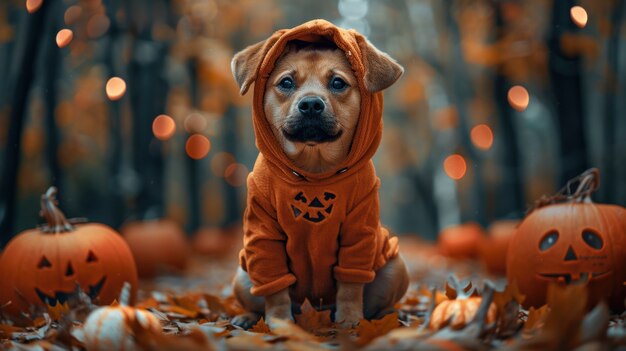 Cão vestindo traje de Halloween