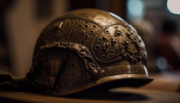 Foto grátis capacete tradicional do exército armadura de metal antigo gerada por ia
