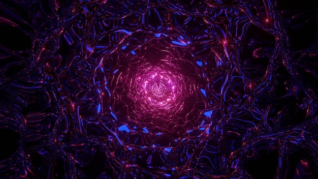 Captura aproximada de luzes abstratas de néon coloridas em perspectiva perfeita para um conceito de ficção científica