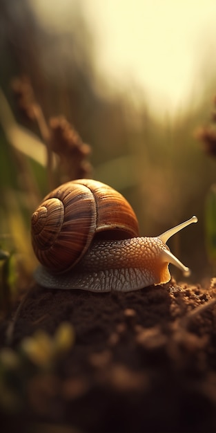 Caracol realista na natureza