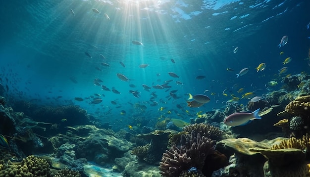 Foto grátis cardume de peixes nada em recife colorido gerado por ia