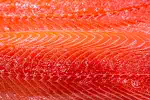 Foto grátis carne de filé de peixe vermelho, textura de truta ou salmão em close-up e foto macro