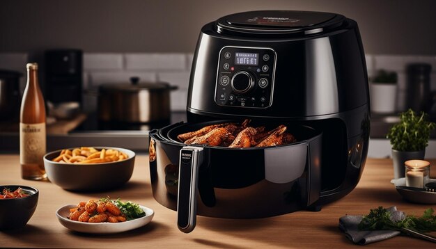 Carne de porco grelhada na cozinha moderna de mesa de madeira rústica gerada por IA