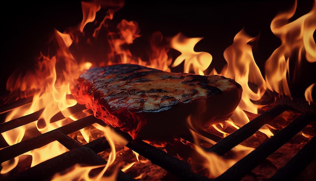 Foto grátis carne grelhada em chamas em uma ia generativa de grelha de carvão brilhante