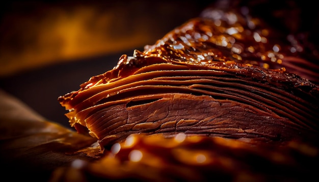 Carne grelhada em sobremesa de chocolate de placa de madeira gerada por IA