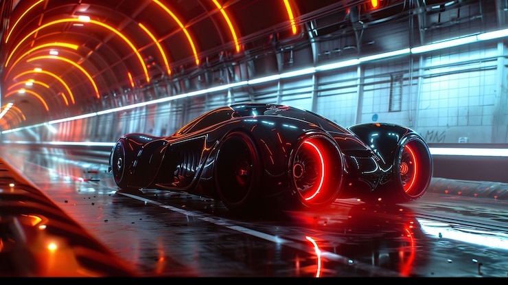 Foto grátis carro batmóvel com luzes de néon