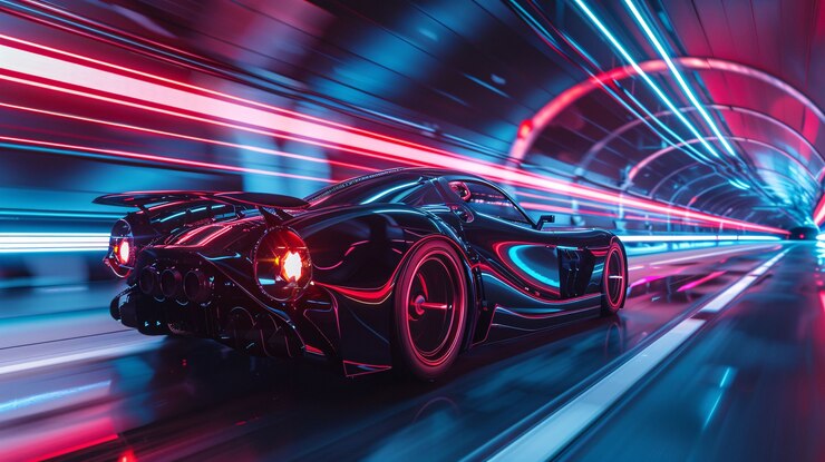 Foto grátis carro conceito batmobile com luzes de néon