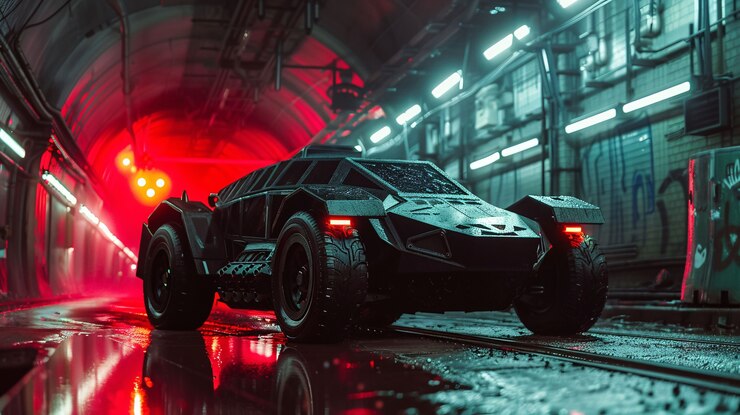 Foto grátis carro conceito batmobile com luzes de néon