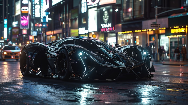Foto grátis carro conceito batmobile com luzes de néon