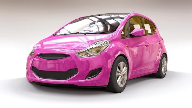 Carro da cidade rosa com superfície em branco para seu design criativo. ilustração 3d.