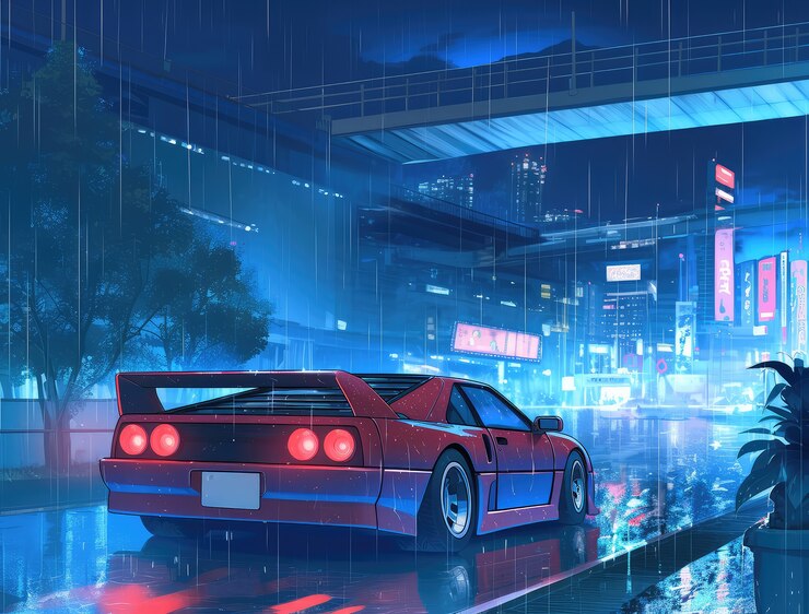 Foto grátis carro de anime na cidade