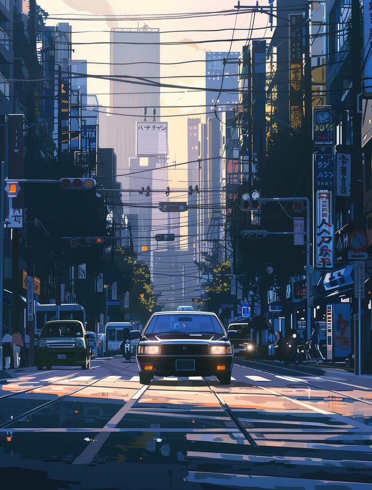 Foto grátis carro de anime na cidade