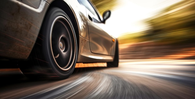 Carro esportivo em alta velocidade em uma rodovia de várias pistas gerada por IA
